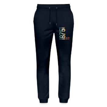 December 1975 Retro Vintage Birthday Gift - Stanley/Stella Mover Unisex Organic Jogging Trousers - navy - Front - Marisol (170cm) & Nik (191cm)