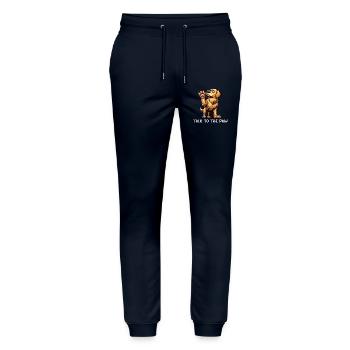 Talk to the Paw Golden Retriever Goldie Goldies - Stanley/Stella Unisex Bio Jogginghose Mover  - Navy - Vorne - Marisol (170cm) & Nik (191cm)