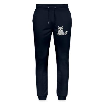 Style minimaliste de raton laveur assis mignon - Pantalon de jogging bio MOVER Stanley/Stella unisexe - marine - Devant - Marisol (170cm) & Nik (191cm)