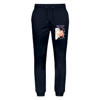 Faultier Bouldern: One Move Per Day Design - Stanley/Stella Unisex Bio Jogginghose Mover  - Navy - Vorne - Marisol (170cm) & Nik (191cm)