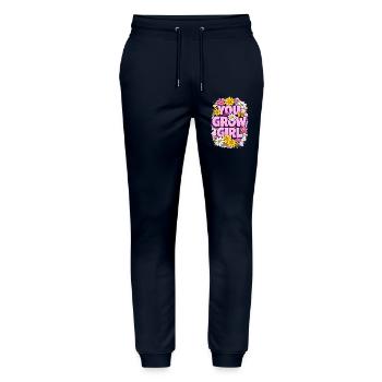 You Grow Girl - Vibrant Floral Motivational Quote - Stanley/Stella Mover Unisex Organic Jogging Trousers - navy - Front - Marisol (170cm) & Nik (191cm)