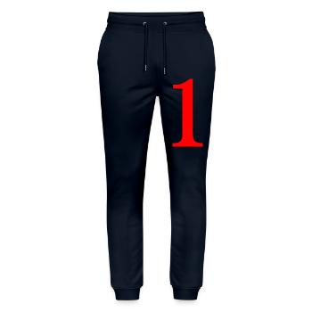 1. 1 AN. 1er ANNIVERSAIRE. ANNIVERSAIRE 1 AN - Pantalon de jogging bio MOVER Stanley/Stella unisexe - marine - Devant - Marisol (170cm) & Nik (191cm)