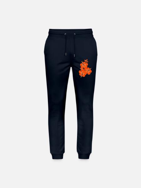 Orange Hibiscus Triple Flower Silhouette - Stanley/Stella Mover Unisex Organic Jogging Trousers - navy