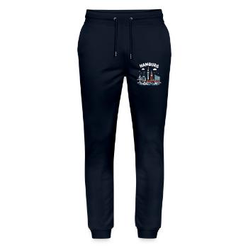 Hamburg Skyline Coastal Magic - Stanley/Stella Mover Unisex Organic Jogging Trousers - navy - Front - Marisol (170cm) & Nik (191cm)