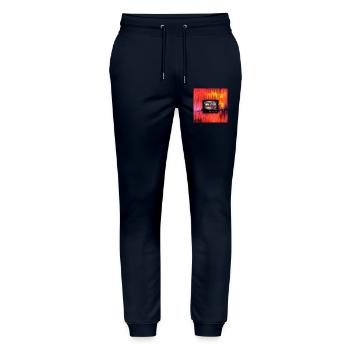 Turn It Off  typograpghy - Pantalon de jogging bio MOVER Stanley/Stella unisexe - marine - Devant - Marisol (170cm) & Nik (191cm)