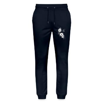 Schwarz-weiße lineare Blüten - Stanley/Stella Unisex Bio Jogginghose Mover  - Navy - Vorne - Marisol (170cm) & Nik (191cm)