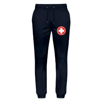 Red First Aid Cross Medical Emergency Healthcare - Pantalon de jogging bio MOVER Stanley/Stella unisexe - marine - Devant - Marisol (170cm) & Nik (191cm)