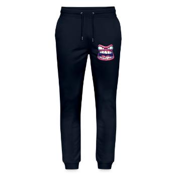 Rosa Gesicht mit seltsamem Blick und wütendem offenem Mund - Stanley/Stella Unisex Bio Jogginghose Mover  - Navy - Vorne - Marisol (170cm) & Nik (191cm)
