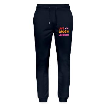 LGBTQ Pride Month - Live, Laugh, Lesbian - Stanley/Stella Mover Unisex Organic Jogging Trousers - navy - Front - Marisol (170cm) & Nik (191cm)