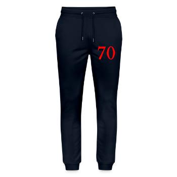 70. 70 ANS. 70e ANNIVERSAIRE. ANNIVERSAIRE 70 ANS. - Pantalon de jogging bio MOVER Stanley/Stella unisexe - marine - Devant - Marisol (170cm) & Nik (191cm)