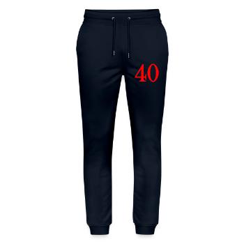 40. 40 YEARS. 40th ANNIVERSARY. 40 YEARS ANNIVERSARY. - Stanley/Stella Mover Unisex Organic Jogging Trousers - navy - Front - Marisol (170cm) & Nik (191cm)