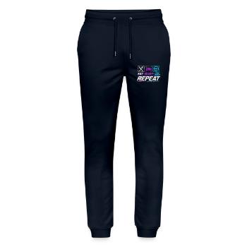 Eat sleep sim race repeat for sim racing fans - Stanley/Stella Mover Unisex Organic Jogging Trousers - navy - Front - Marisol (170cm) & Nik (191cm)