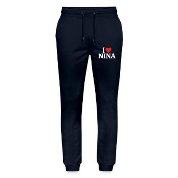T-Shirt I love Nina T-Shirt Geschenkidee - Stanley/Stella Unisex Bio Jogginghose Mover  - Navy - Vorne - Marisol (170cm) & Nik (191cm)