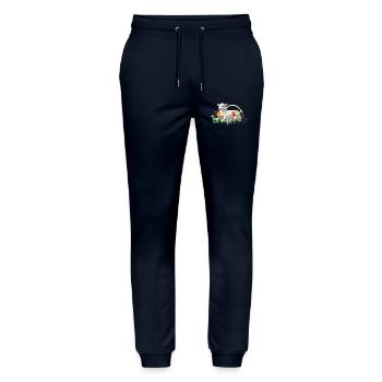 Frühlingslamm mit Blumen und Schmetterlingen - Stanley/Stella Unisex Bio Jogginghose Mover  - Navy - Vorne - Marisol (170cm) & Nik (191cm)