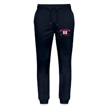 Bradford England Flag DDM Design - Stanley/Stella Mover Unisex Organic Jogging Trousers - navy - Front - Marisol (170cm) & Nik (191cm)