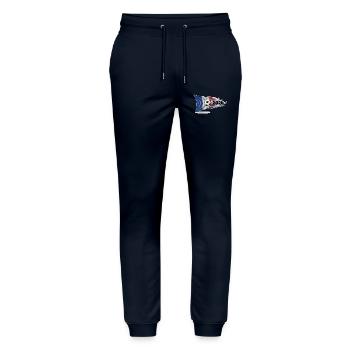 Frankreich 2026 Fußballflaggenexplosion - Stanley/Stella Unisex Bio Jogginghose Mover  - Navy - Vorne - Marisol (170cm) & Nik (191cm)