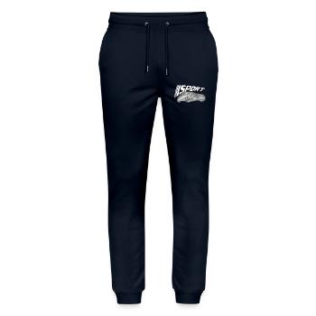 Glänzendes Sportauto Print - Stanley/Stella Unisex Bio Jogginghose Mover  - Navy - Vorne - Marisol (170cm) & Nik (191cm)