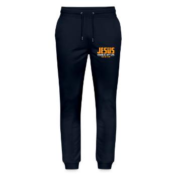 Jesus Ask Me How Christian Faith Cross Design - Stanley/Stella Mover Unisex Organic Jogging Trousers - navy - Front - Marisol (170cm) & Nik (191cm)