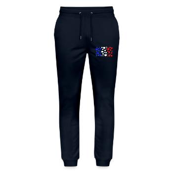 Drapeau français en forme de cœur Cœur français - Pantalon de jogging bio MOVER Stanley/Stella unisexe - marine - Devant - Marisol (170cm) & Nik (191cm)