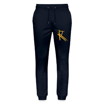 Orange R on T-shirt - Stanley/Stella Mover Unisex Organic Jogging Trousers - navy - Front - Marisol (170cm) & Nik (191cm)
