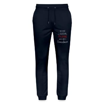 Italienne avec option emmerdeuse - Pantalon de jogging bio MOVER Stanley/Stella unisexe - marine - Devant - Marisol (170cm) & Nik (191cm)