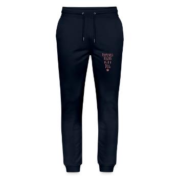 Dogs Saying - Stanley/Stella Mover Unisex Organic Jogging Trousers - navy - Front - Marisol (170cm) & Nik (191cm)