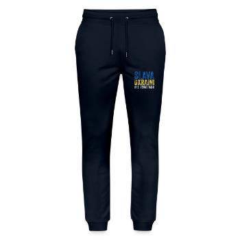 Slava Ukraini Ukraine Saying - Stanley/Stella Mover Unisex Organic Jogging Trousers - navy - Front - Marisol (170cm) & Nik (191cm)