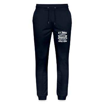 Et dieu créa le gendarme parfait - Cadeau humour - Pantalon de jogging bio MOVER Stanley/Stella unisexe - marine - Devant - Marisol (170cm) & Nik (191cm)