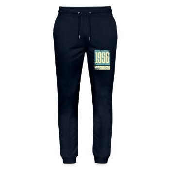 1956 Born Birthday Year of birth - Stanley/Stella Mover Unisex Organic Jogging Trousers - navy - Front - Marisol (170cm) & Nik (191cm)
