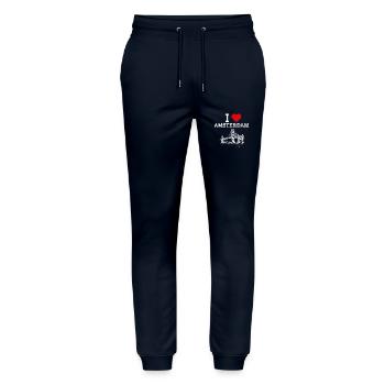 I Love Amsterdam Netherland Golden Gate Bridge Pun - Stanley/Stella Mover Unisex Organic Jogging Trousers - navy - Front - Marisol (170cm) & Nik (191cm)