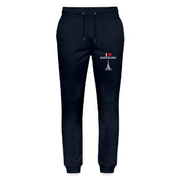 J’aime Barcelone Cool Flag Coeur Tour Eiffel Jeu de mots - Pantalon de jogging bio MOVER Stanley/Stella unisexe - marine - Devant - Marisol (170cm) & Nik (191cm)