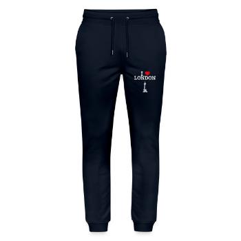 I Love London Empire England State Herz Flagge Wortspiel - Stanley/Stella Unisex Bio Jogginghose Mover  - Navy - Vorne - Marisol (170cm) & Nik (191cm)