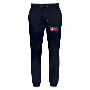 Switzerland Liechtenstein Flag Heart - Stanley/Stella Mover Unisex Organic Jogging Trousers - navy - Front - Marisol (170cm) & Nik (191cm)