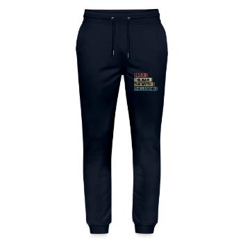 Birthday Born in 1953 Man Myth Legend - Stanley/Stella Mover Unisex Organic Jogging Trousers - navy - Front - Marisol (170cm) & Nik (191cm)