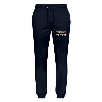 T inquiète je gère - Pantalon de jogging bio MOVER Stanley/Stella unisexe - marine - Devant - Marisol (170cm) & Nik (191cm)
