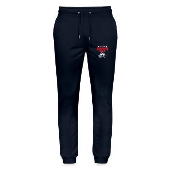 i am the barbecue man BBQ - Pantalon de jogging bio MOVER Stanley/Stella unisexe - marine - Devant - Marisol (170cm) & Nik (191cm)