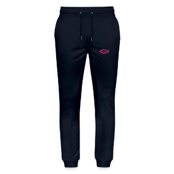 Fish Christianity symbol religion church pink - Stanley/Stella Mover Unisex Organic Jogging Trousers - navy - Front - Marisol (170cm) & Nik (191cm)