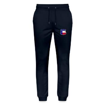 Design du drapeau Woodlands Texas Crest - Pantalon de jogging bio MOVER Stanley/Stella unisexe - marine - Devant - Marisol (170cm) & Nik (191cm)
