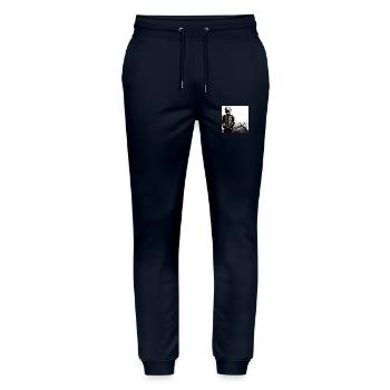 Motorcycle Pencil Drawing - Stanley/Stella Mover Unisex Organic Jogging Trousers - navy - Front - Marisol (170cm) & Nik (191cm)
