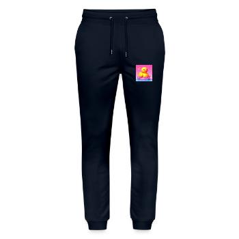 Bath Duck 3D Hyperrealistic in Risography - Stanley/Stella Mover Unisex Organic Jogging Trousers - navy - Front - Marisol (170cm) & Nik (191cm)
