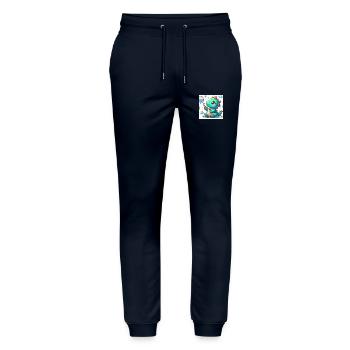 Dino small with soap bubbles - Stanley/Stella Mover Unisex Organic Jogging Trousers - navy - Front - Marisol (170cm) & Nik (191cm)