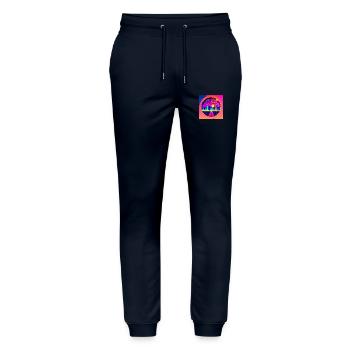 🌅 Retro-Futuristic Vibes 🌴 - Stanley/Stella Mover Unisex Organic Jogging Trousers - navy - Front - Marisol (170cm) & Nik (191cm)