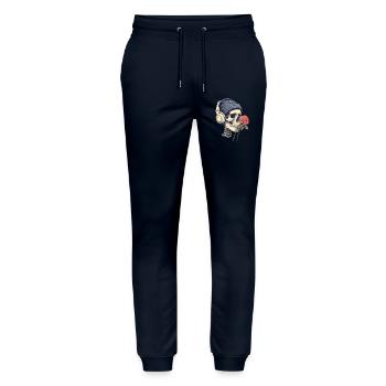 Skull with headphones and rose - Stanley/Stella Mover Unisex Organic Jogging Trousers - navy - Front - Marisol (170cm) & Nik (191cm)