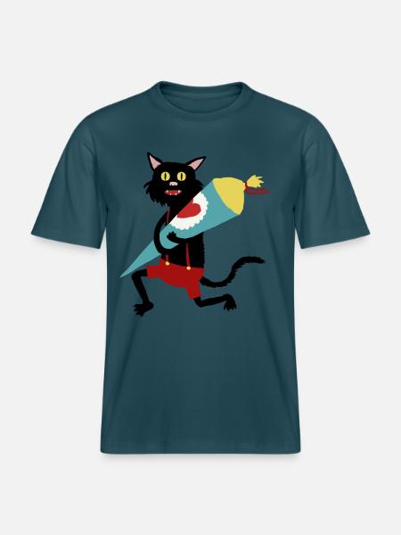 Katze_Schultüte - RELAXED FIT Unisex Organic T-Shirt - Dunkles Petrol