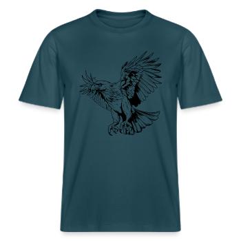 Greifvogel -  RELAXED FIT Unisex Organic T-Shirt - Dunkles Petrol - Vorne - Alina (178cm) & Michal (187cm)