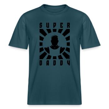 Super Daddy (Papa / Vater / Strahlen / Black) -  RELAXED FIT Unisex Organic T-Shirt - Dunkles Petrol - Vorne - Alina (178cm) & Michal (187cm)