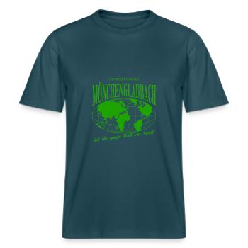 Mönchengladbach Heimat Stolz Fußball Geschenk -  RELAXED FIT Unisex Organic T-Shirt - Dunkles Petrol - Vorne - Alina (178cm) & Michal (187cm)
