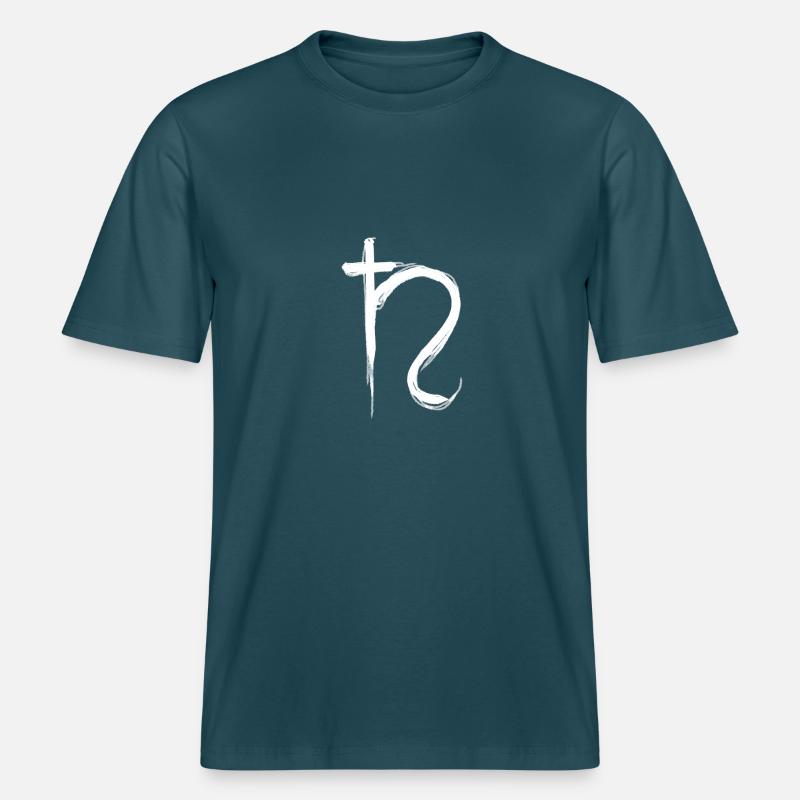 Symbole d’astrologie de Saturne -  T-shirt unisexe RELAXED FIT en coton bio - bleu pétrole foncé