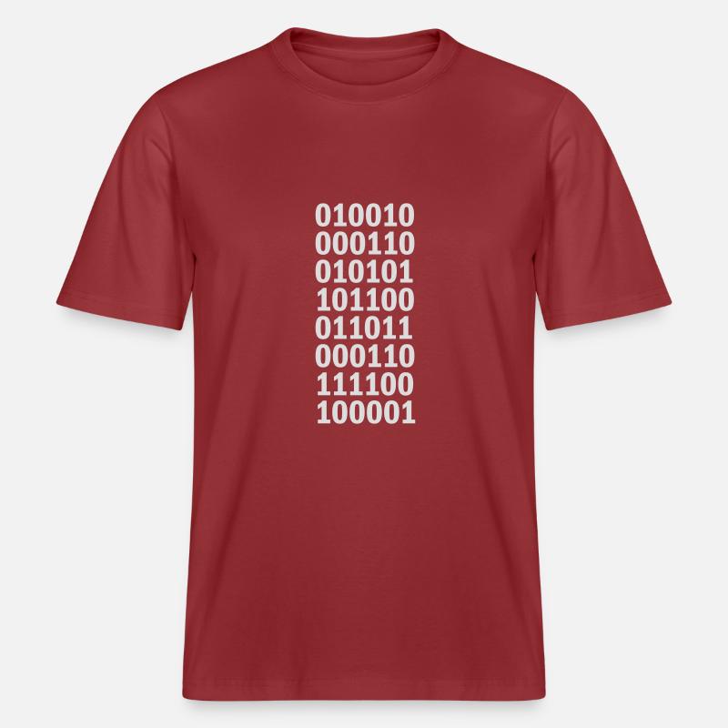 Binary Code Program Language -  RELAXED FIT Unisex Organic T-Shirt - red earth