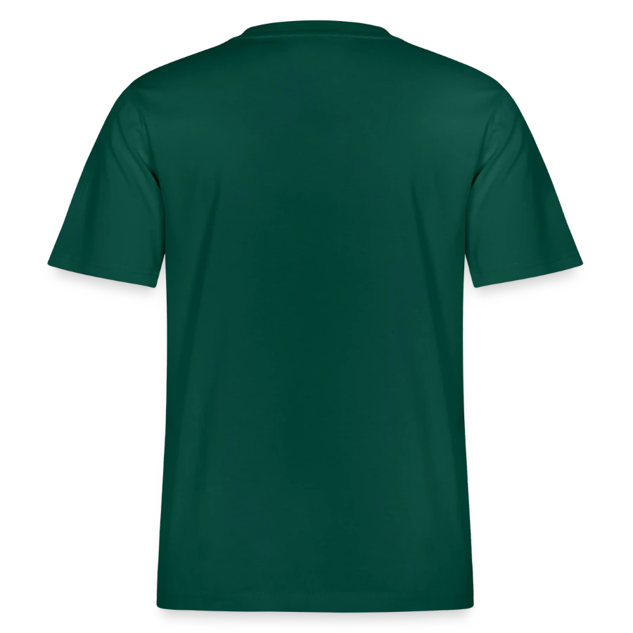 Lucerne badge on a  relaxed fit unisex organic t-shirt, forest, back